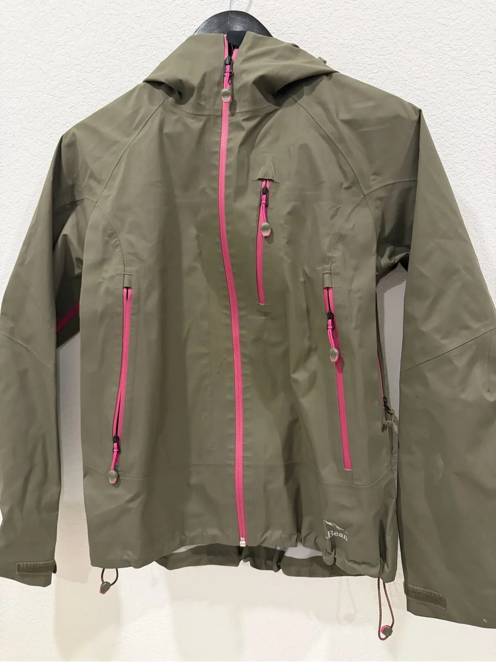 L.L. Bean Olive Green Ski Jacket with Pink Zippers
